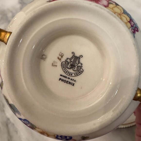 Antique Castleton China Soup Bowl Cup & Saucer Phoenix USA Gold Scalloped Edge - Picture 7 of 16